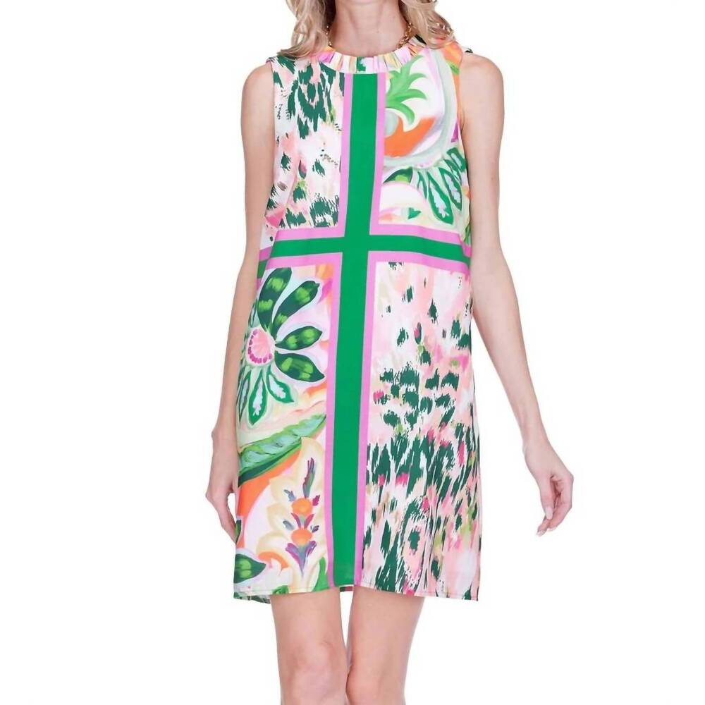 NEW JOY JOY ruffled neck mini dress in patchwork garden